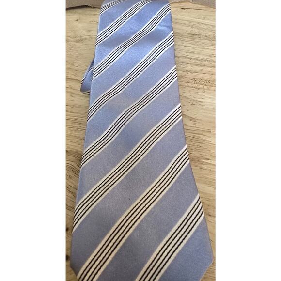 VILLA PONTI MEN SILK TIE 60X3.5" WIDE Light Blue Striped Preppy Executive EUC - Picture 5 of 8